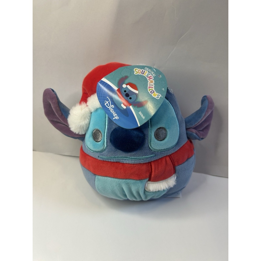 Disney Squishmallows Stitch Christmas Santa Hat Scarf 7" Plush Kellytoy NWT